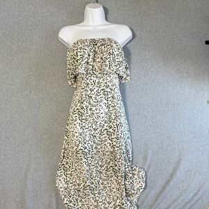 StyleDome Strapless Leaf Print Maxi Dress Elastic Waist NWT Womens Small